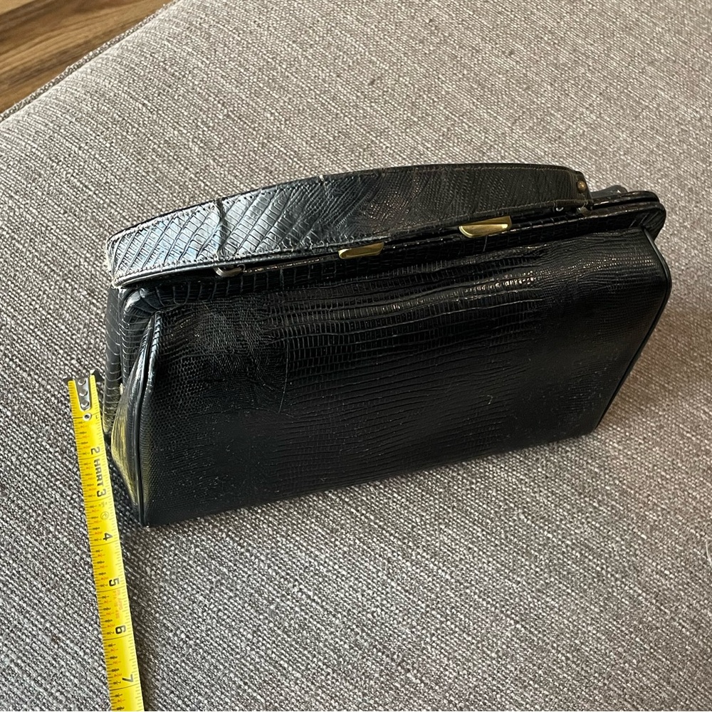 Vintage Lizard Leather Black Handbag Purse. - Picture 8 of 13